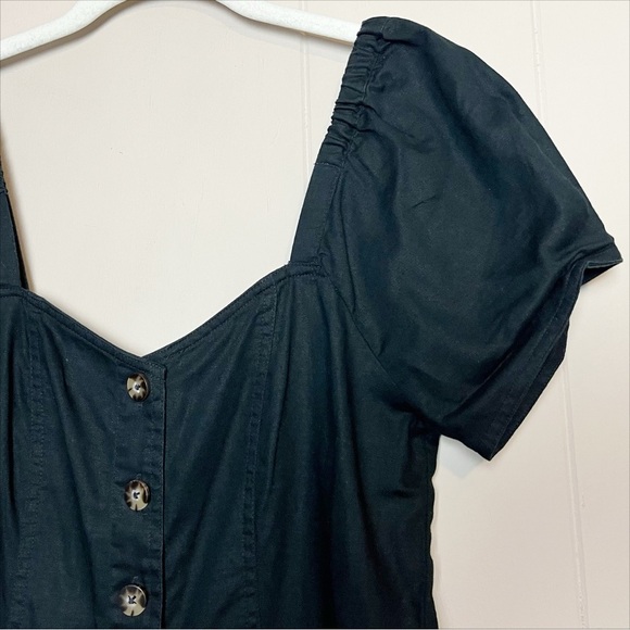 Madewell Linen Cotton Puff Sleeve Mini Dress 4 black minimalist button front - Picture 3 of 13